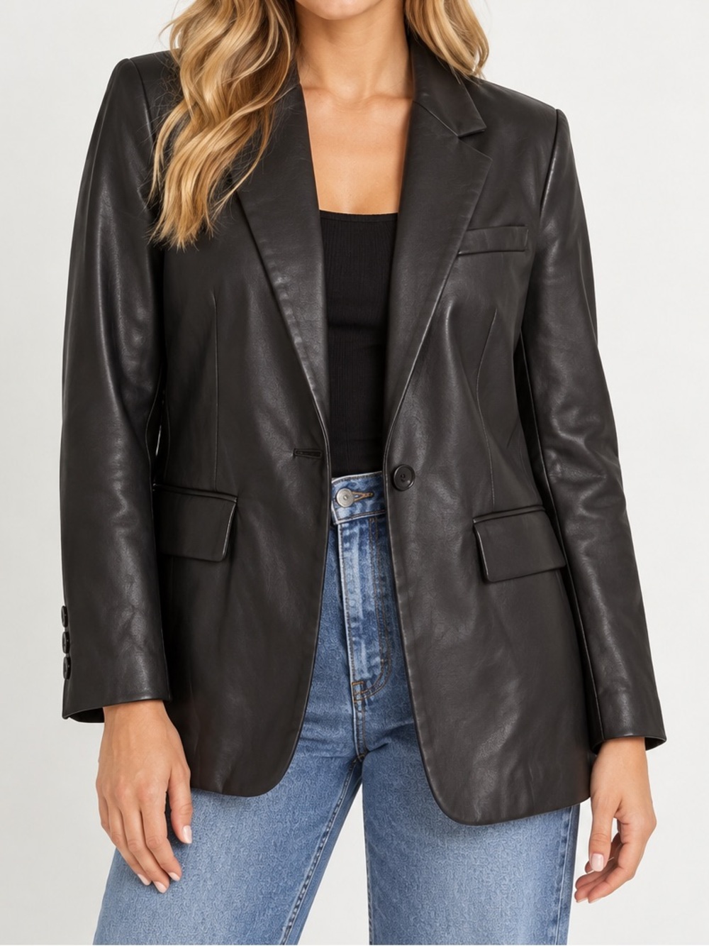 Zara Black Vegan Leather Blazer Jacket Large